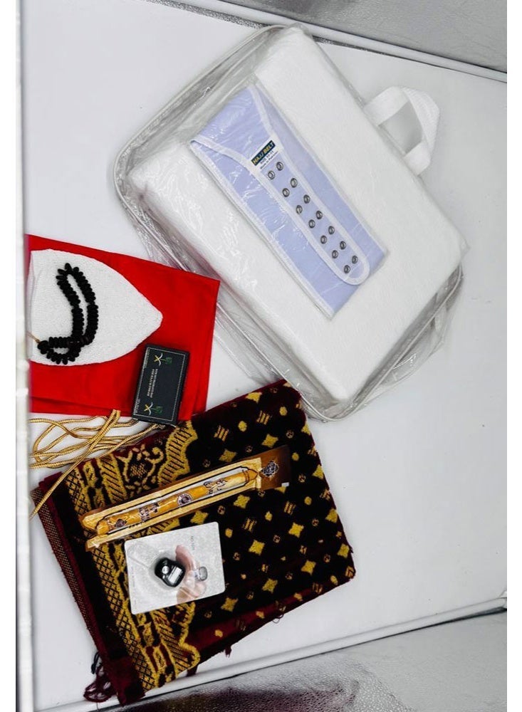 شركة مدثر علي لتجارة الجملة للبضائع ذ.م.م. طقم إحرام كامل للحج والعمرة - إحرام ١٣٠٠ غرام مع حزام، سجادة صلاة، قلنسوة، مسبحة، مسواك، منضدة، وصابون غير معطر | طقم إحرام للحجاج | مستلزمات الحجاج الرجالية - Image 4